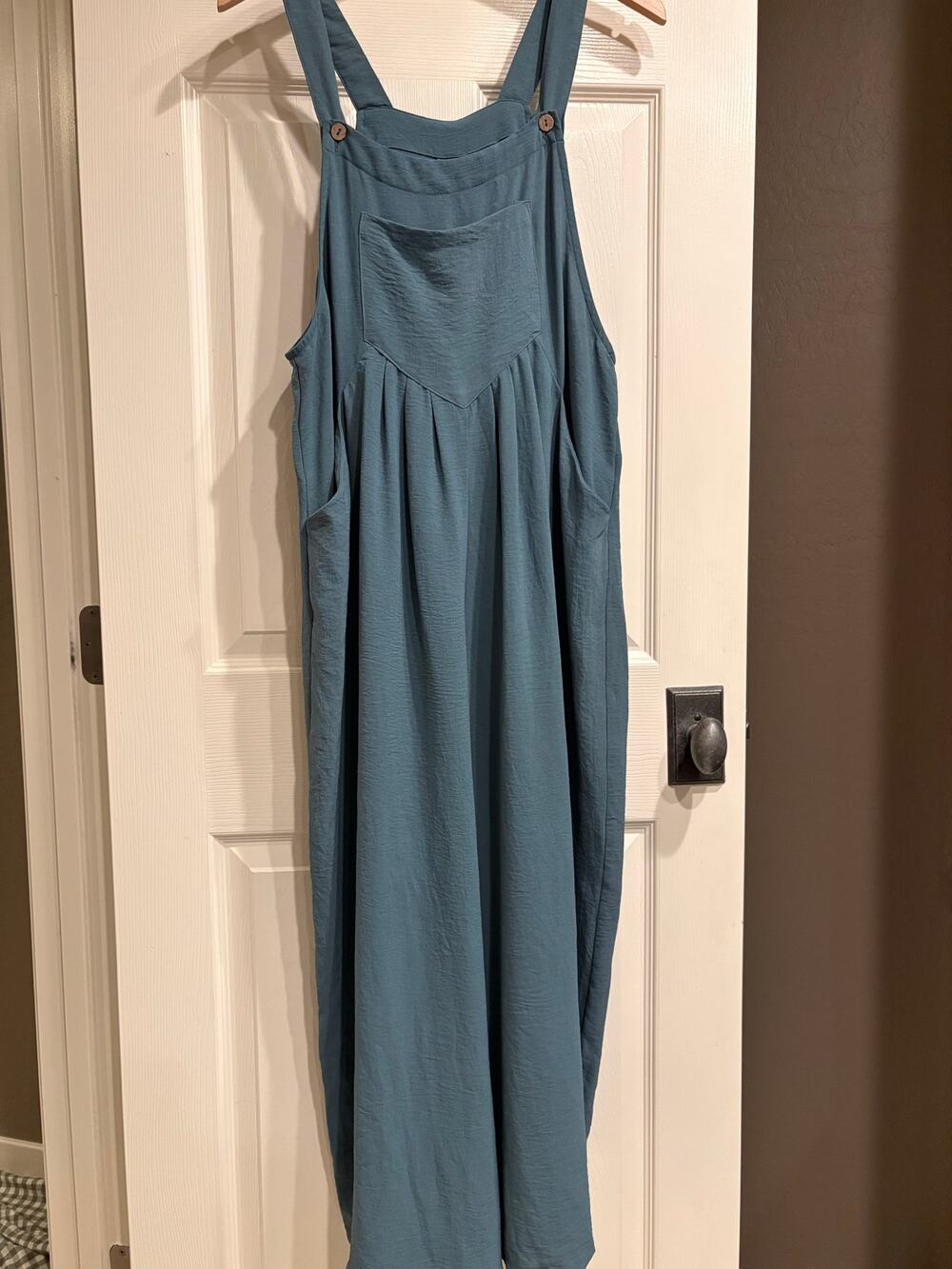 Boutiqe IWOLLENCE Sage Teal Blue Wide Leg Jumpsuit Size XL Oversized Casual Boho
